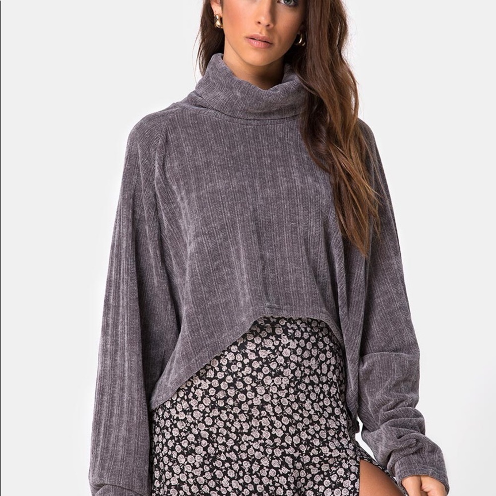Motel Rocks chenille cropped sweater, grey (S)
